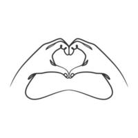Hand fingers making heart shape in continuous line art vector