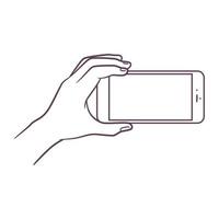 Line art drawing of hand holding smart phone vector