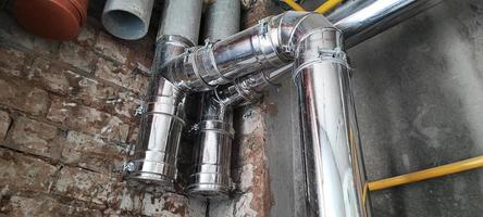 Heating pipes in a private house. Construction of houses. photo