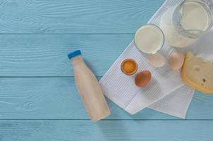 dairy products on a blue background photo