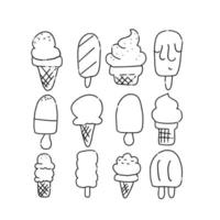 Line hand drawn art icecream icons set.Dessert food, sweet and cold.Set of various doodles, hand drawn rough simple ice cream sketches.Vector scribble, scrawl illustration isolated on white background vector