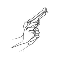 Continuous line art drawing of hand holding gun vector