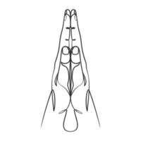 Continuous line drawing of praying hand. Praying hands one line drawing vector