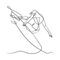 Continuous line drawing of a surfer with a surfboard vector