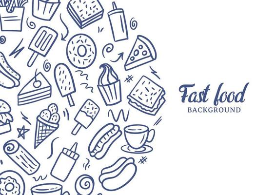 Fast food doodles vector background. Street food background