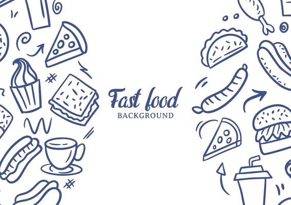 Fast food doodles vector background. Street food background