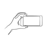 Continuous line drawing of hand holding smart phone vector