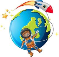 An astronaut with rocketship and earth planet vector