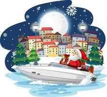 Santa Claus driving a speedboat through the city vector