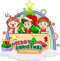 banner de feliz navidad con niños vector