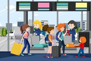 Passengers with luggage at check-in counters vector