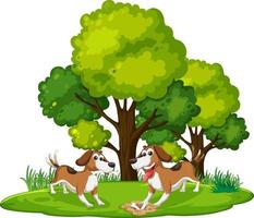 Two dogs digging hole on the ground vector