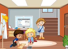 Room scene with children learning together vector