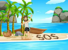 A man on deserted island isolated vector