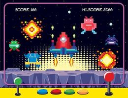 Retro pixel space game interface vector