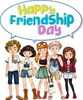 banner del logo del día de la amistad feliz con un grupo de adolescentes vector