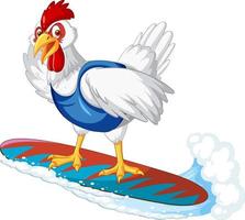 White chicken on surfboard cartoon character vector