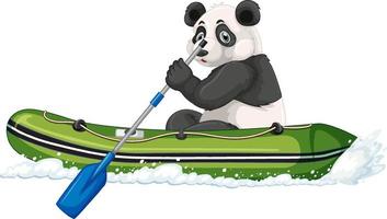 Panda on inflatable boat boat in cartoon style vector