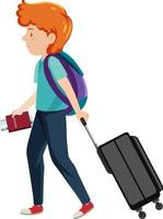 A traveller man dragging luggage on white background vector