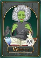 Scary witch character game card template vector