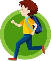 Man with backpack running vector