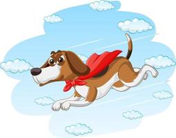 perro con capa roja volando en el cielo vector