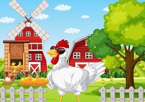 Farm scene with a chicken wearing sunglasses vector