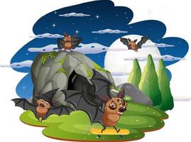 Group of bats in forest at night vector