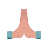 Holded two palms. Namaste hands sign. Flat vector illustration on white background