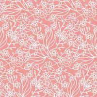 Beautiful seamless pattern with summer flowers and tropical leaves. Ornate linear illustration for wrapping paper, invitation card for wedding, wallpaper and textile. Vector doodle backdrop.