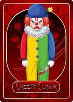 Creepy clown character game card template vector