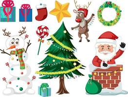 Christmas set with tree and decorations vector