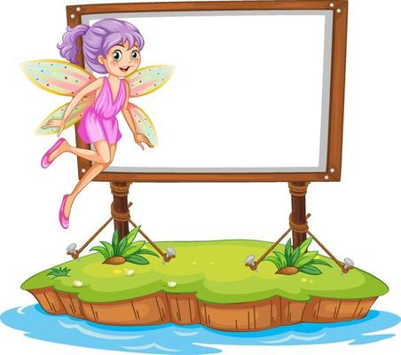 Beautiful fairy cartoon character with blank banner