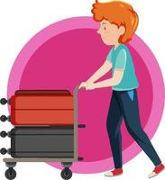 Man pushing cart with two luggages vector