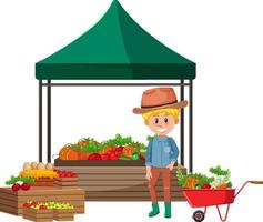 Farmer selling organic produce vector