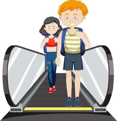 Front view of people on moving walkway