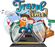 Travel Time typography logo with travelers group vector