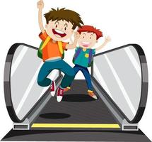 Front view of two boys on moving walkway vector