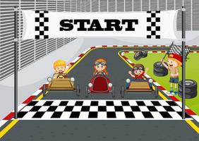 Soapbox derby scene with children racing car vector