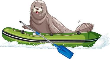 Seal on inflatable boat in cartoon style vector