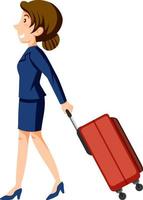 Flight attendant dragging luggage on white background vector