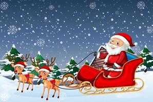 Snowy Christmas night with Santa Claus on sleigh vector