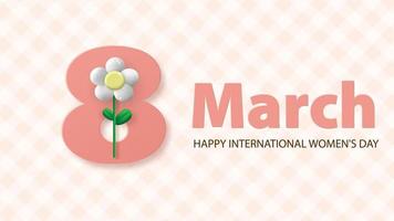 March 8, Women s Day greeting card with chamomile flower. Background in pastel colors with a geometric pattern. Vector illustration