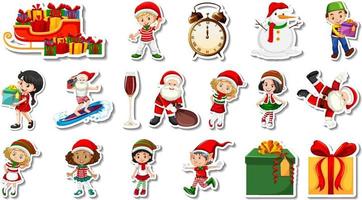 Set of Christmas objects and cartoon characters vector