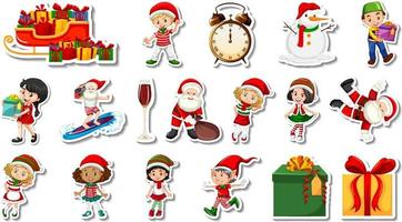 Set of Christmas objects and cartoon characters vector