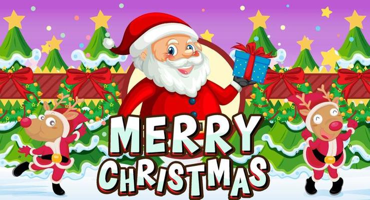 Merry Christmas banner design with Santa Claus cartoon character