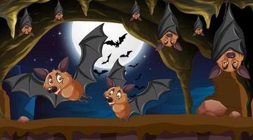 Cave scene with many bats in cartoon style vector