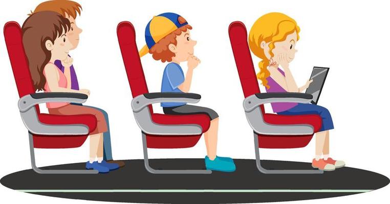 Passengers sitting in seats on white background