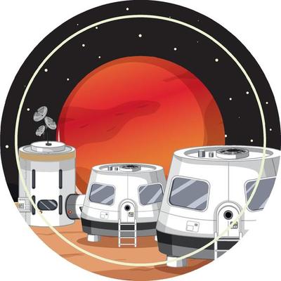 Settlement in the space badge on white background