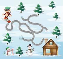 Maze game template with snow theme vector